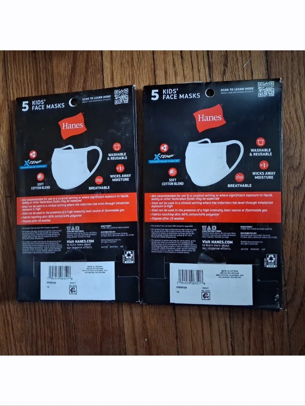 Lot Of 2 Hanes - 5pk Grey/Gray Kids Masks. Ages 5-12 years old. New!